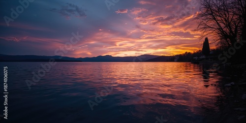 Trasimeno Lake at dusk in Umbria, ideal for serene landscape backgrounds
