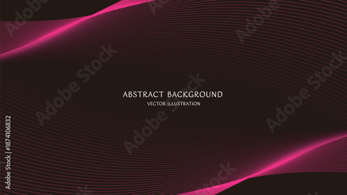 テキストスペースのある黒の背景に赤色の抽象的な曲線の背景素材。16:9サイズのベクターイラスト