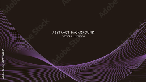 テキストスペースのある黒の背景に紫色の抽象的な曲線の背景素材。16:9サイズのベクターイラスト