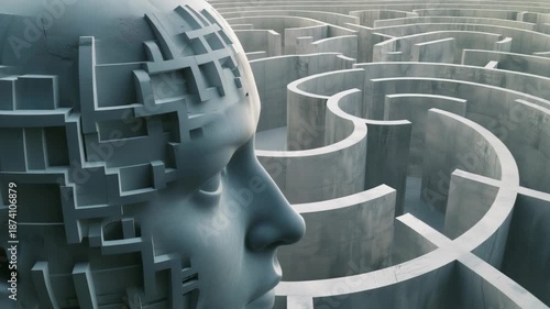 A surreal image of a human head and a maze, symbolizing the complexity of human nature and the intricate depths of the subconscious