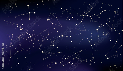 Night Star sky. Astrological celestial map with. Sky map vector illustration. 