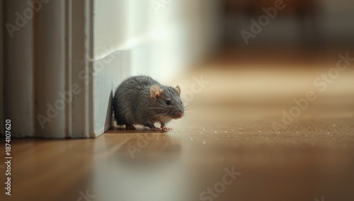 Indoor rodent presence by baseboard, highlighting pest management efforts