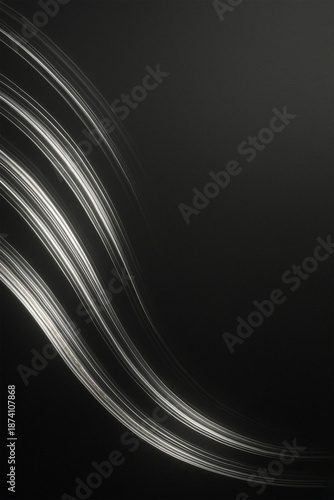 Abstract metallic silver light flowing across a dark background. Modern luxury aesthetic with elegant motion and generous copy space for premium branding and advertising.