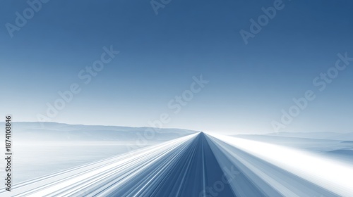 Futuristic minimalist landscape with infinite road and clear blue sky