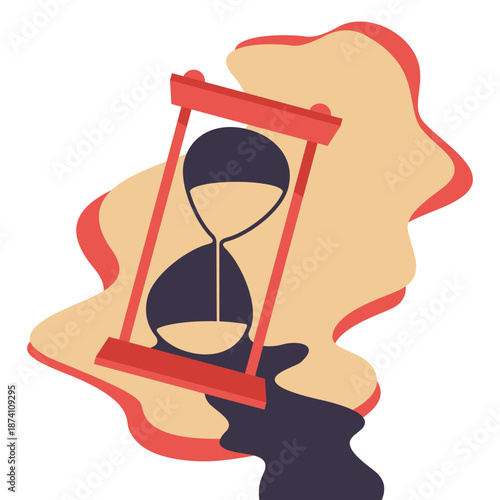 Wasting time concept - broken liquid hourglass metaphor 