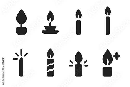 Birthday Candle Icons. Birthday candle icons. Filled icon set of Birthday candle icons: candle flame, candle