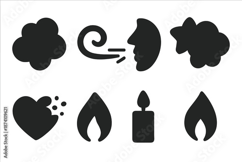 Wish Icon Set. Wish blowing elements. Filled icon set of Wish blowing elements: soft puff, swirl line, blow