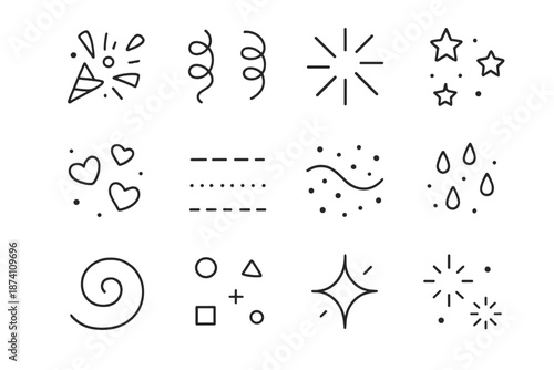 Birthday Icons Grid. Birthday celebration scatter. Line outline icon set of Birthday celebration scatter: