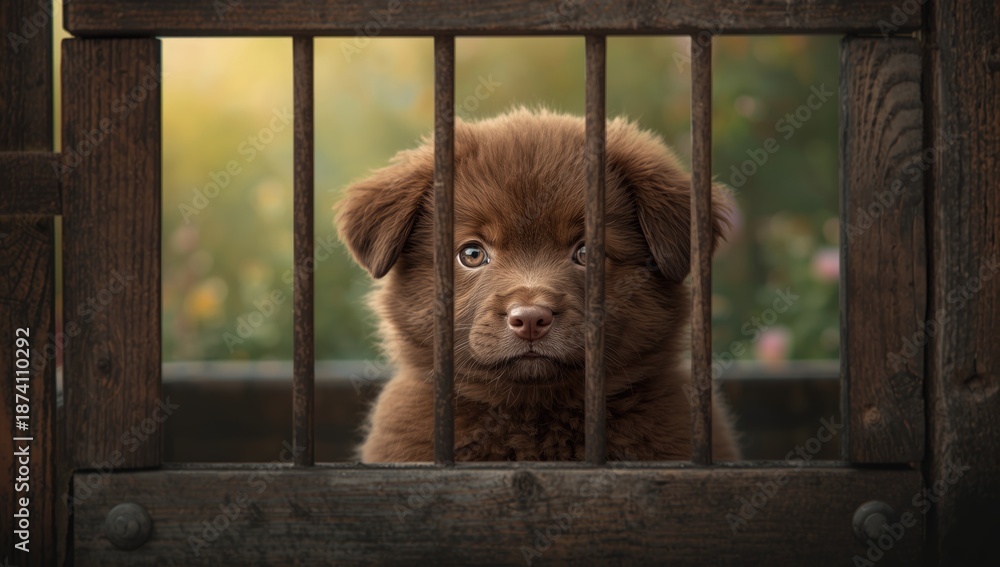 Obraz premium Canine behind bars, emphasizing enclosure and safety measures