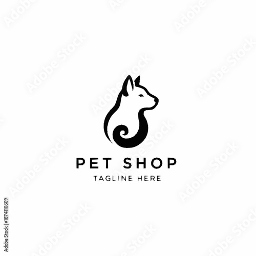 Minimalist black and white dog and cat silhouette logo for a pet shop.