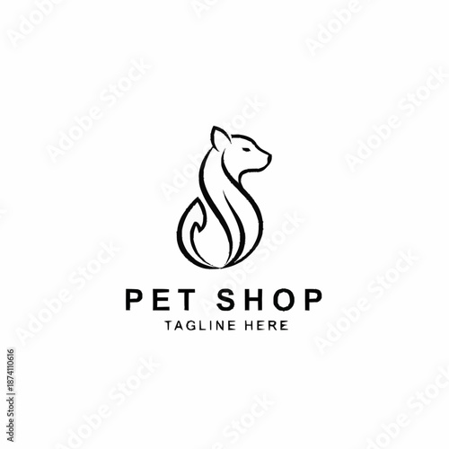 Elegant minimalist line art logo of a cat for a pet shop.