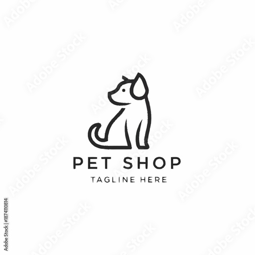 Minimalist line art dog logo for pet shop branding.
