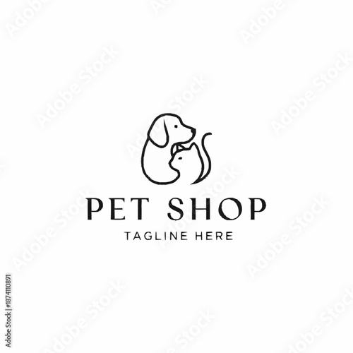 Minimalist line art logo featuring a dog and cat for a pet shop.