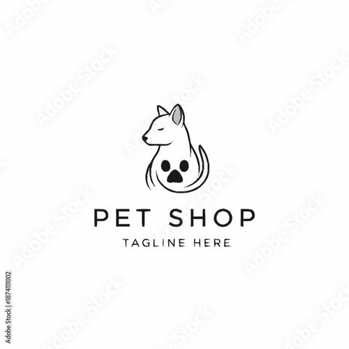 Minimalist Pet Shop Logo with Dog and Paw Print Design.