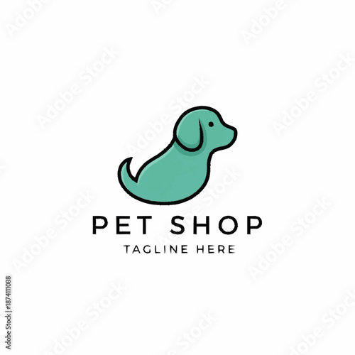 Minimalist teal dog logo for pet shop branding.