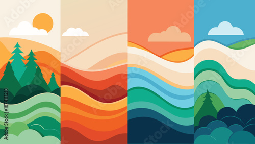 Four vibrant banners showcasing the seasons spring, summer, autumn, and winter, each with its own color palette and imagery..eps