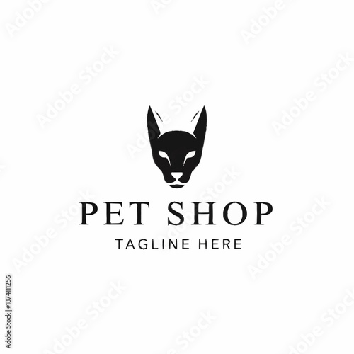 Sleek black cat head logo for pet shop branding.