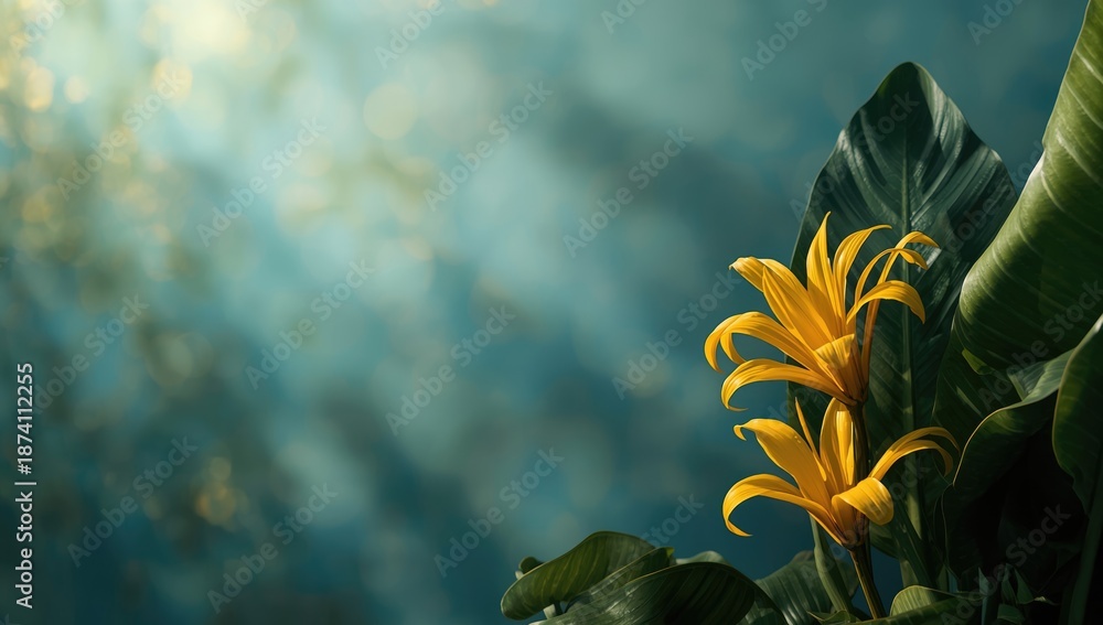 Fototapeta premium Garden scene with calathea lutea plants displaying banana-like leaf texture, suitable for nature backgrounds