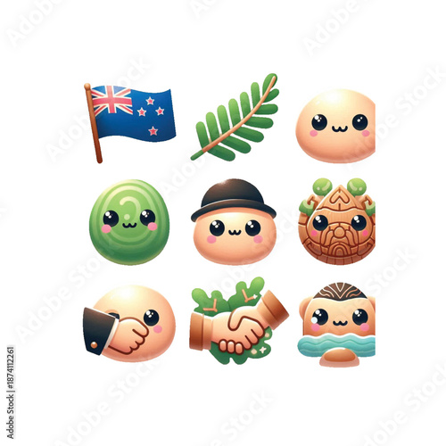 Waitangi Day Kawaii Icon Set
