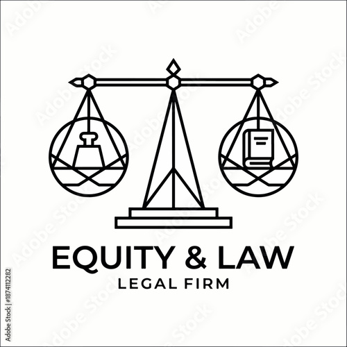 Modern legal firm logo with scales of justice and law book