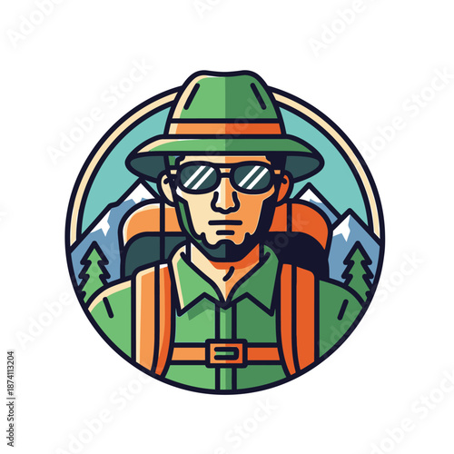 Wallpaper Mural Man wearing hat sunglasses and backpack ready for adventure. Torontodigital.ca