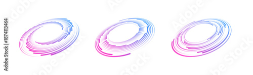 Futuristic round neon form with digital geometric structure. Abstract circular symbol in blue with a sense of motion.