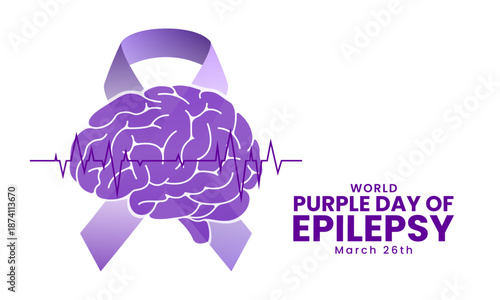 Epilepsy awareness day with purple ribbon. Purple day concept background. Vector illustration