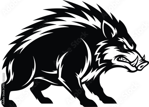 Aggressive wild boar illustration in motion