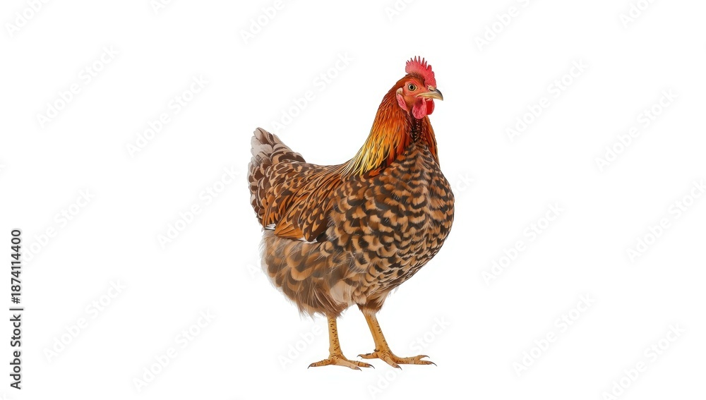 Fototapeta premium Wyandotte hen positioned towards the viewer, emphasizing chicken breed features for poultry farming