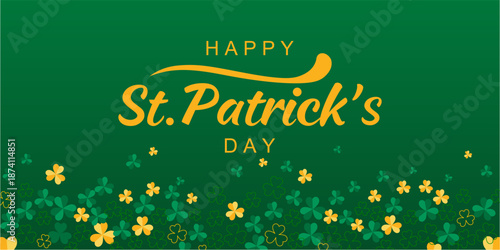 Clover seamless pattern on green background, design for St Patrick's day banner, wallpaper, background vector illustration