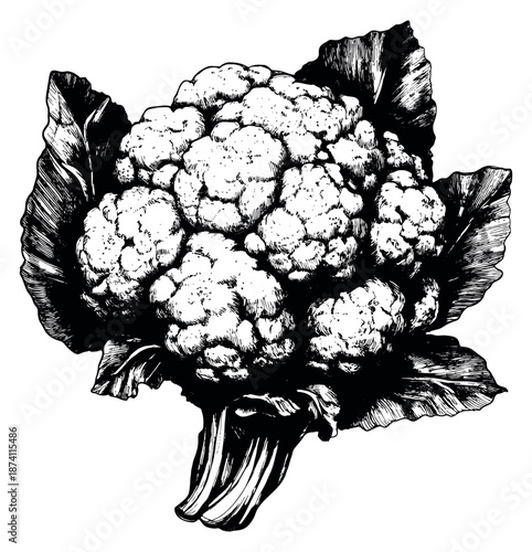 Hand drawn line art illustration of cauliflower depicting a fresh vegetable for healthy eating