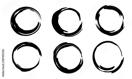 brush circle set icon on white background