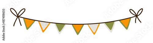Green, white and orange flag garland. Triangle pennants party decoration. Celebration flags for autumn festival and Saint Patrick's day decor. Vector illustration