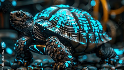 Digital Turtle Embedded with Futuristic Technology and Circuit Patterns