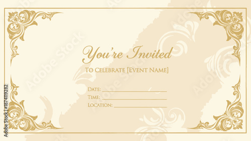Elegant vintage invitation card with decorative floral border and space for event details.