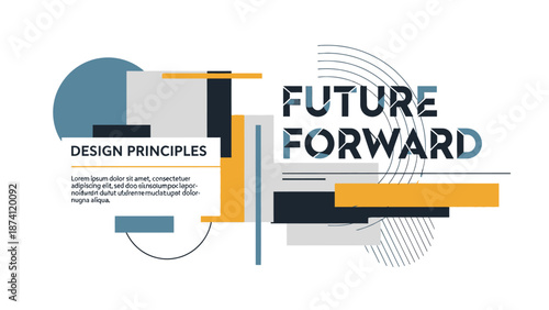 Modern abstract design with geometric shapes and future forward text.