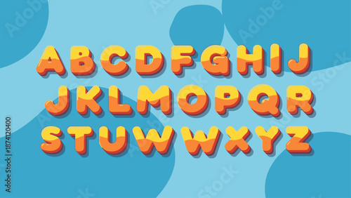 Colorful 3D Alphabet Letters from A to R on Blue Background.