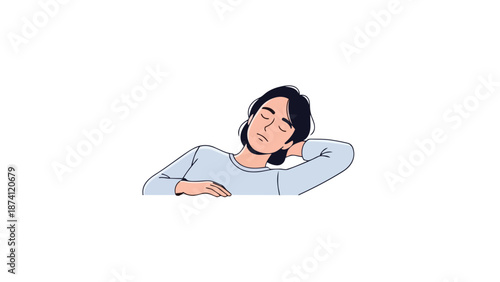 This serene illustration captures a tranquil moment of restful repose showcasing an individual experiencing peaceful slumber and a sense of profound