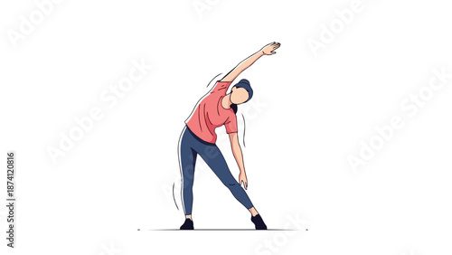 Dynamic illustration of a fit individual engaging in a full-body side stretch to enhance flexibility and promote core strength and overall wellness
