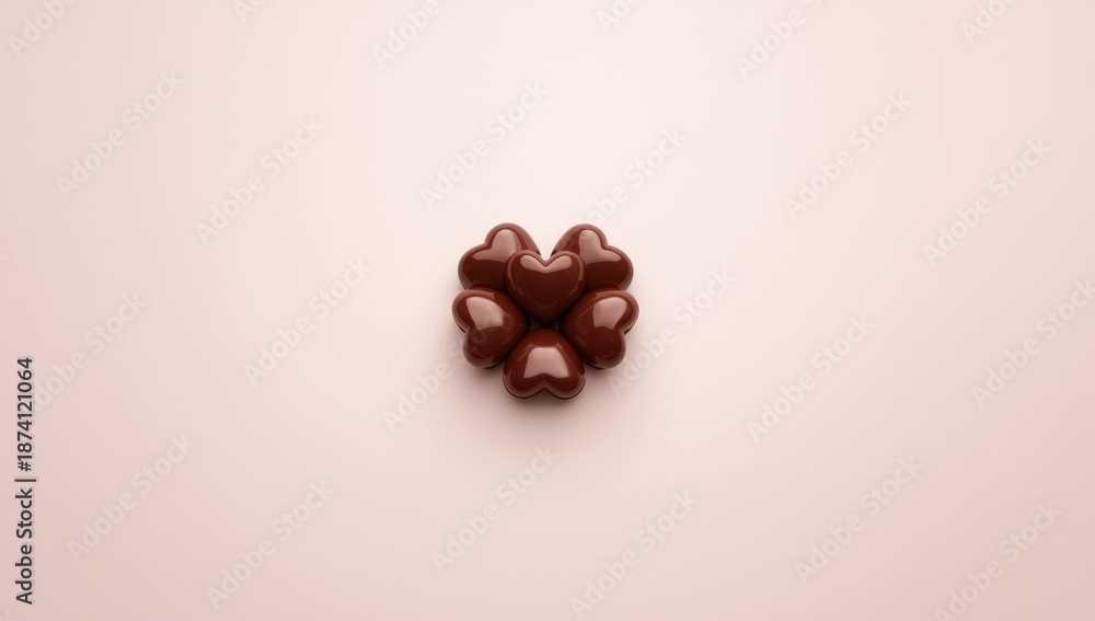 Fototapeta premium Detailed view of heart-shaped chocolates on a clean white surface used in seasonal gift advertising, Valentines or Mothers Day