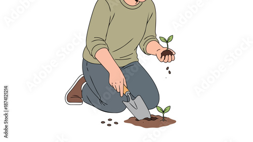 Cultivating new life: a vibrant illustration of mindful planting and ecological dedication