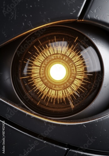 Futuristic Robotic Eye with Intense Glow and Detailed Mechanical Components