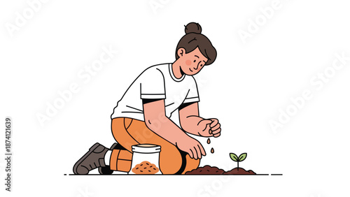 Nurturing future growth a person gently cultivating new life from seeds fostering a sustainable and green environment for prosperity and natural