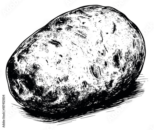 Hand drawn line art illustration of a potato depicting a raw vegetable for food and agriculture concepts