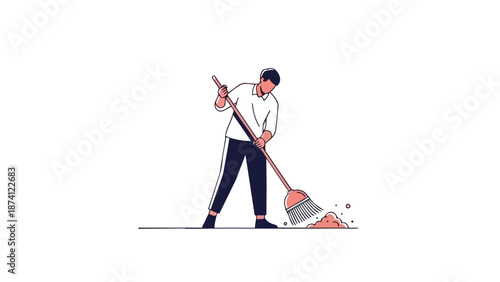 A dedicated individual diligently sweeps a clean path illustrating household chores and maintaining tidiness an essential daily routine task for