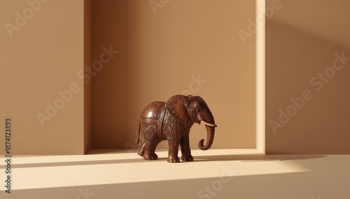 Handcrafted wooden elephant sculpture, detailed animal ornament for home decoration, craftsmanship © TheWaterMeloonProjec