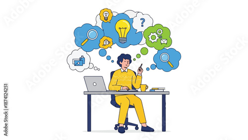 Focused professional engaged in deep thought and creative problem-solving at a modern workspace fostering new ideas and innovation a symbol of