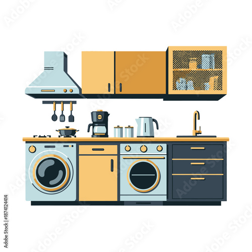 Modern Kitchenette With Appliances And Cabinets.