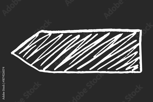 Hand drawn geometric shape, arrow with expressive marker strokes. Primitive abstract doodle in quirky mood, crayon squiggle.