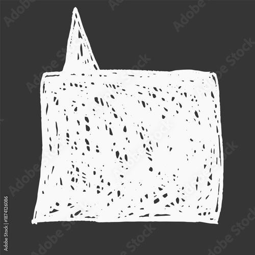 Crayon speech bubble with imperfect handwritten contour. Text box chalkboard for cute notes. Childlike doodle border.